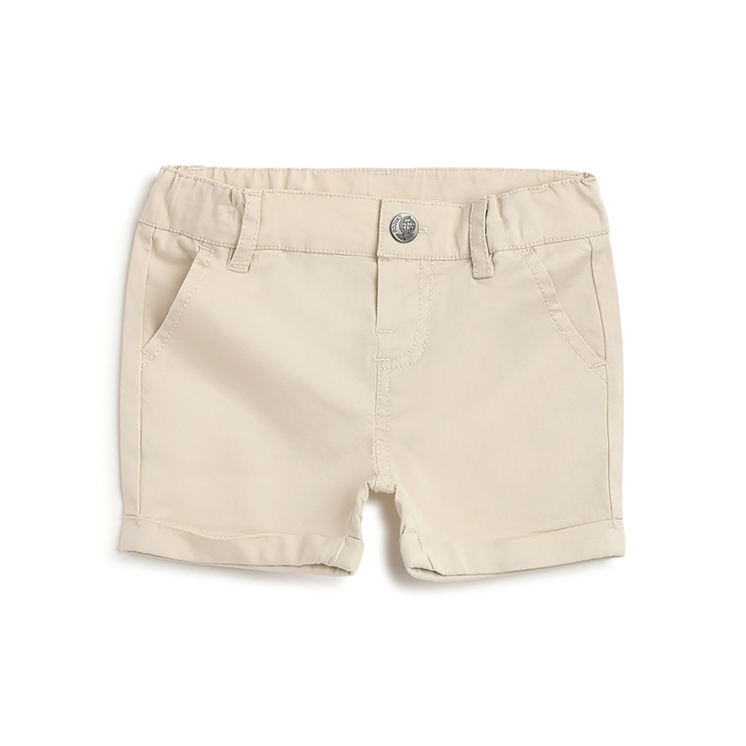 Boys Light Natural Solid Shorts-Beige